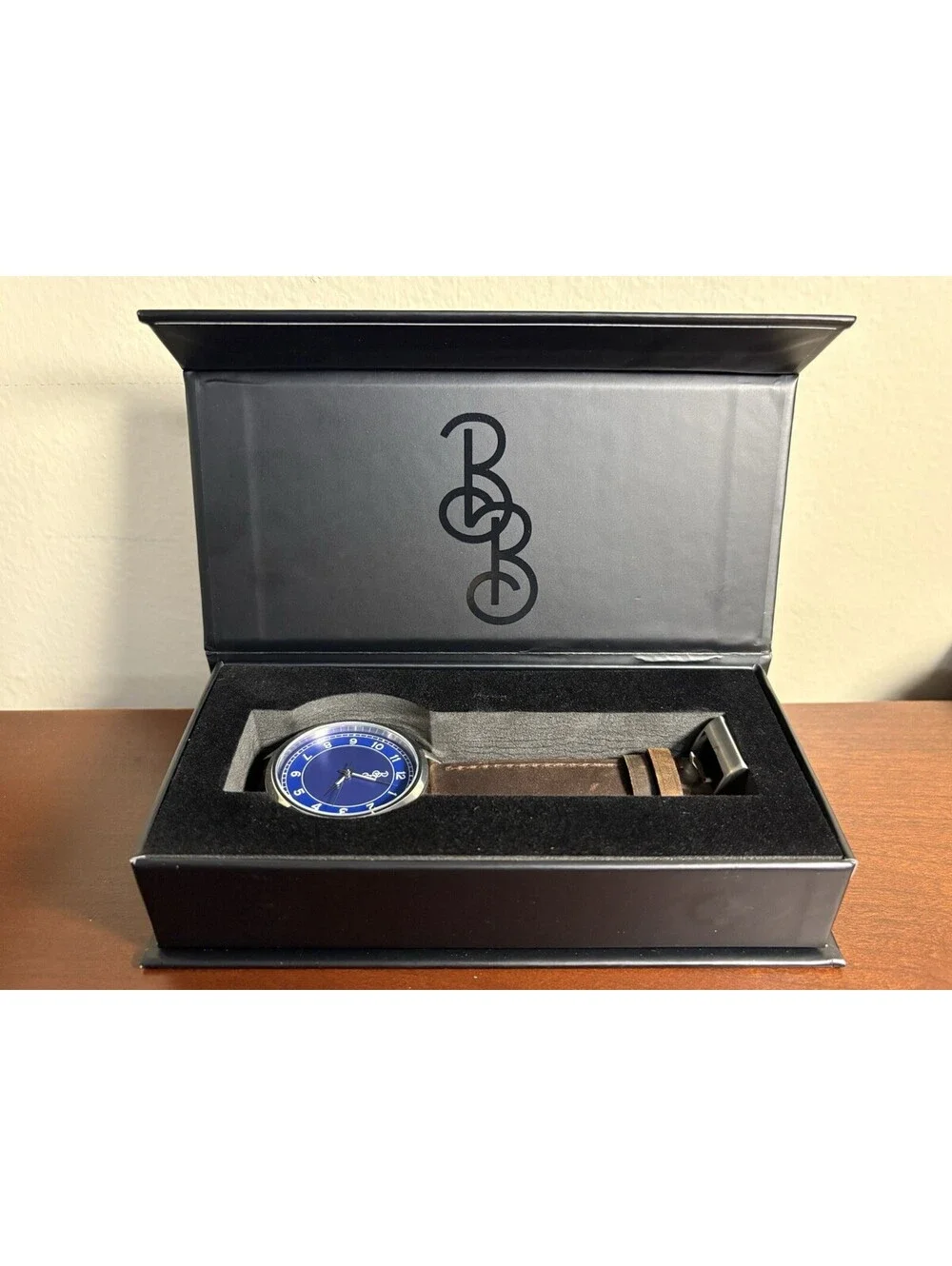 Beyond Boring Men's Quartz Watch Blue Dial Brown Leather Strap 100m Box